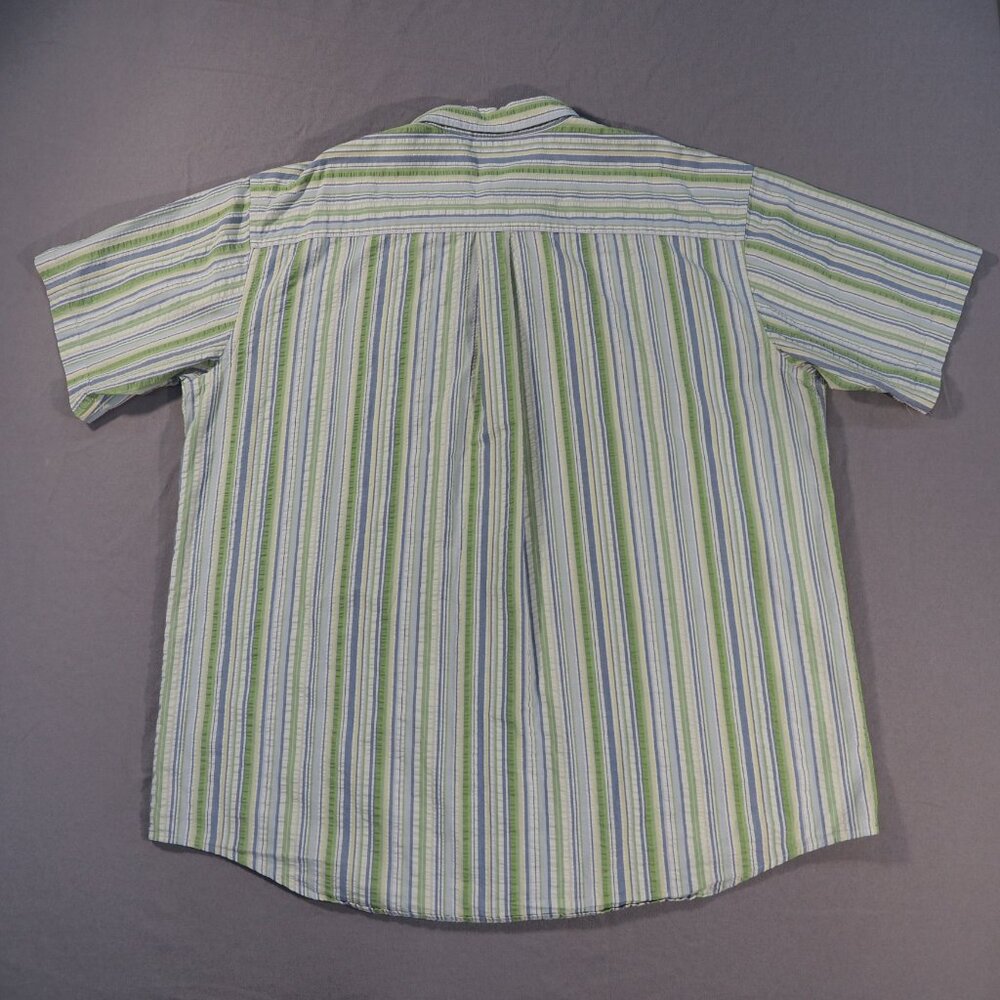 LL Bean Oxford Mens XXL Shirt Blue Green Stripe Seersucker Grandpa Academia - Picture 2 of 8